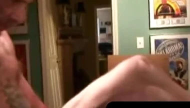 Grandpa and younger homo swallow each others cocks and jizz in solo play