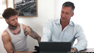 Atlas Alexander straddles Silver Steele and bounces on his cock